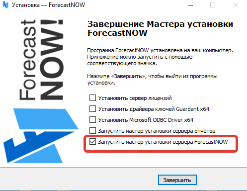 Установка: кнопка «Запустить мастер установки сервера Forecast NOW»